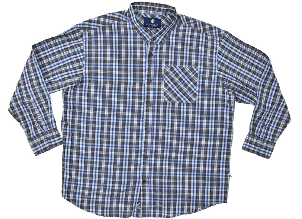 Rocawear Classic Men's Blue Plaid Long Sleeve Button Down Shirt BIG Size 4XB